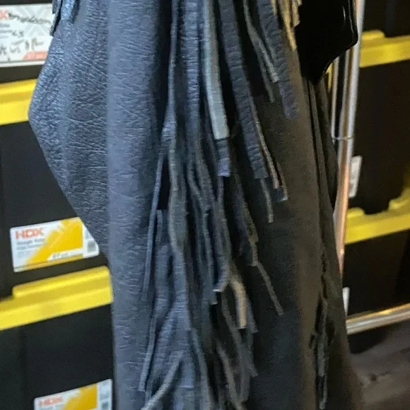 Women's Black Fringe Leather Jacket - Picture 3 of 6